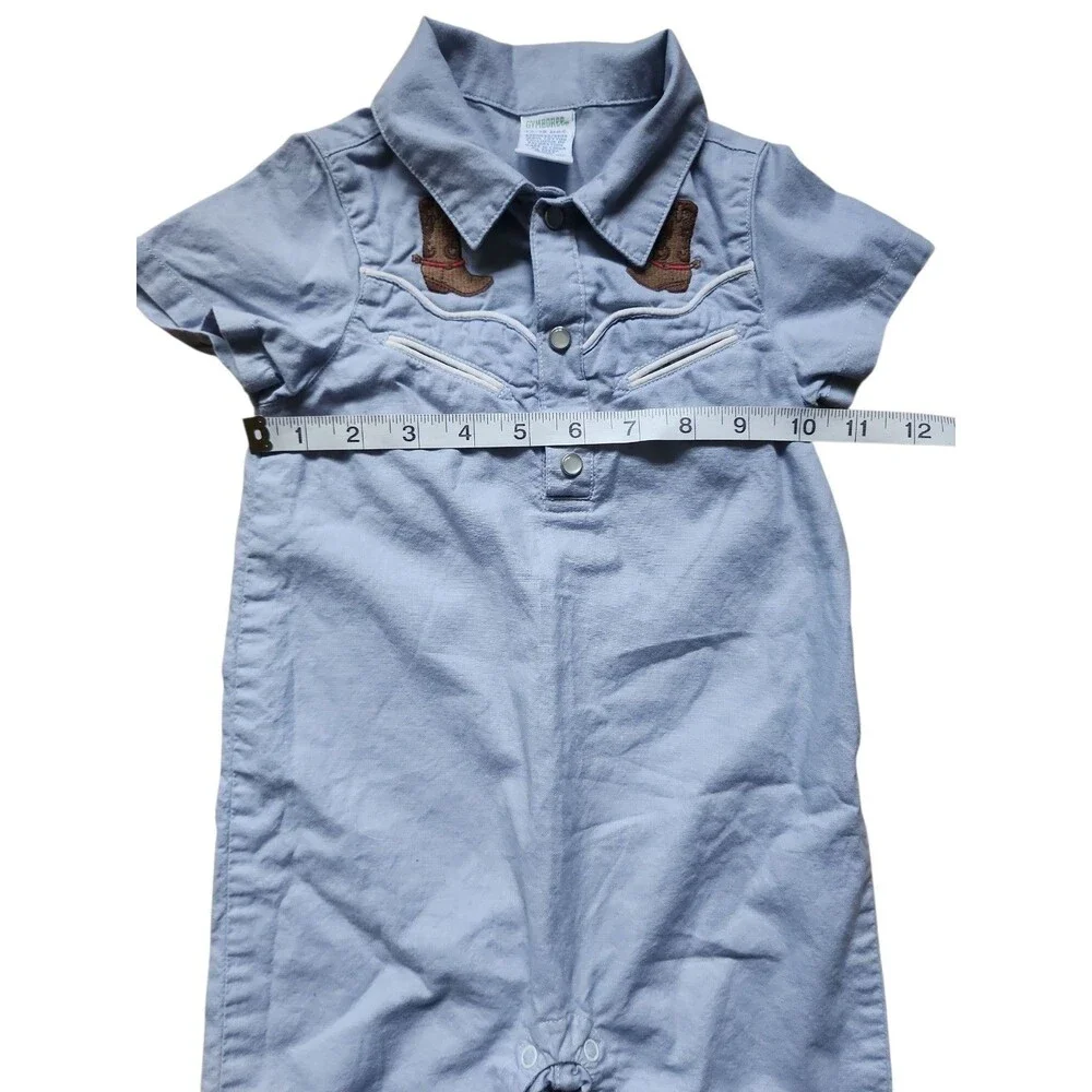Gymboree Short Sleeve Coveralls 12-18 Month Blue Cowboy Pearl Snap Western Y2K